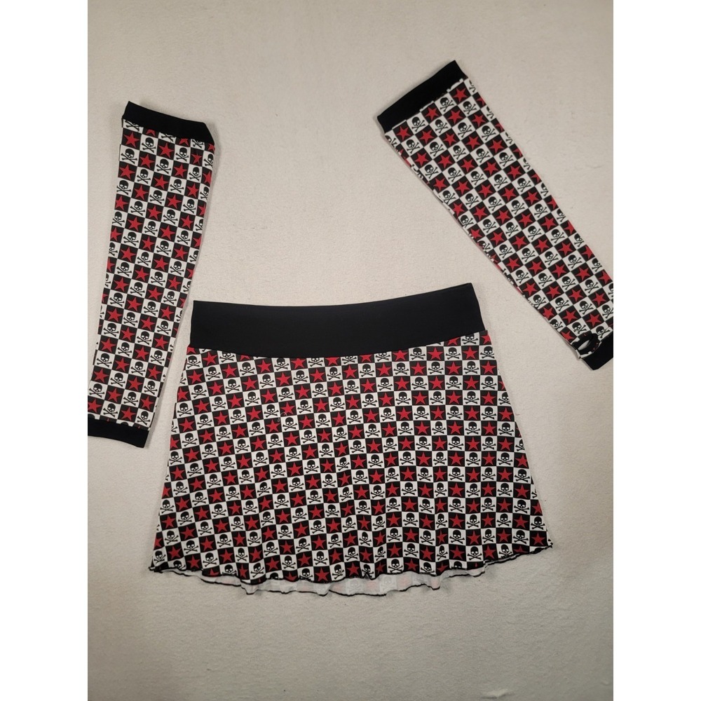 Widow Dolls Kill Skirt Set XXL Skull Star Checkerboard Mini & Arm Warmers Goth